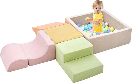 Climbing Toys for Toddlers 1-3 inside, Toddler Climbing Toys Indoor, 5-Piece Foam Climbing Blocks with Ball Pit (Balls not Included), Toddler Climber Indoor Foam Play Gym for Climbing Crawling Sliding