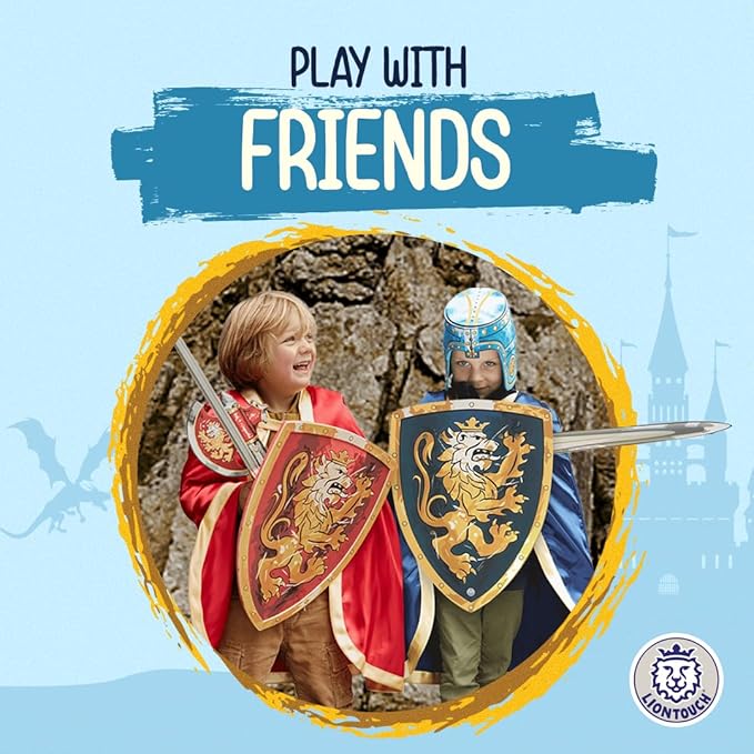 Liontouch - Noble Knight Shield, Blue/Large - Age 3-8 | 17.7 x 13.8 in | Medieval Pretend Play Foam Toy for Children with Golden Lion Theme | Safe Battle Accessory for Dress Up & Costumes for Boys