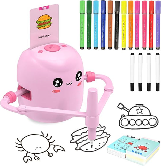 Drawing Robot for Kids with 150 Cards, Interactive Educational Painting Robot with Voice Interaction, Montessori Drawing Learning Toy for 5 6 7 8 9 Boys Girls Birthday Present