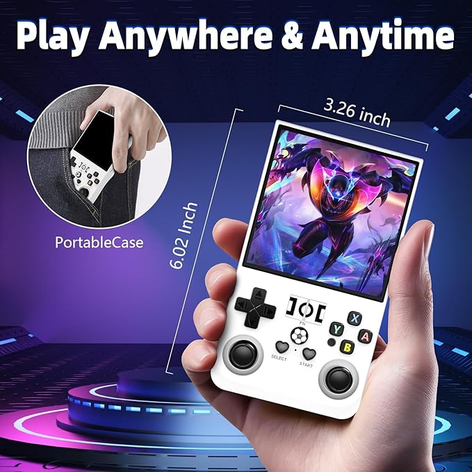 R36MAX Retro Handheld Game Console, 18000+ HD Games Mini Retro Video Console, 4.0 Inch IPS Screen, 64GB Memory, Portable Arcade Video Gaming Console Gift for Adults, Light White