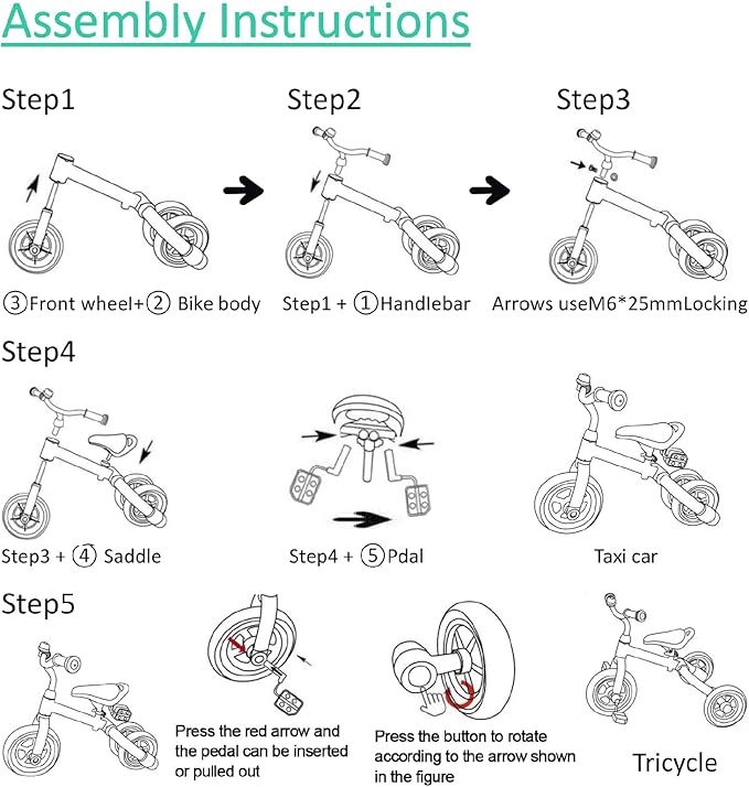 Ancaixin 3 in 1 Toddler Tricycles for 2-5 Years Old Boys and Girls with Detachable Pedal and Bell, Foldable Baby Balance Bike Riding Toys for 2+ Kids, Child Birthday Christmas New Year Gift Green