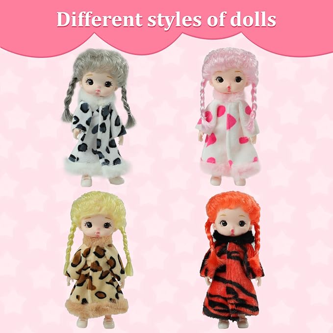 Mini Baby Dolls 4pcs Set,6Inch Princess Dolls,Realistic Cute Pout mini Babies,Rapunzel Doll with Skirt Dresses,Cute Small Baby Doll Gifts Set for Girls Boys 3+ Birthday Gifts