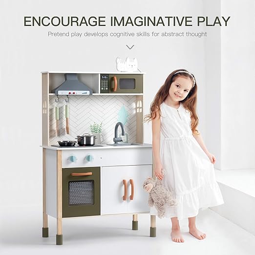 ROBUD Wooden Play Kitchen Set for Kids Toddlers, Pretend Toys Kitchen Gift for Girls Boys