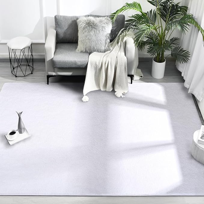 FlyDOIT Area Rugs for Bedroom Living Room, 4x6 White Super Soft Comfy Thickened Memory-Foam Indoor Carpets, Modern Aesthetic Minimalist Carpet for Boys Girls Adults Apartment Nursery Home Décor