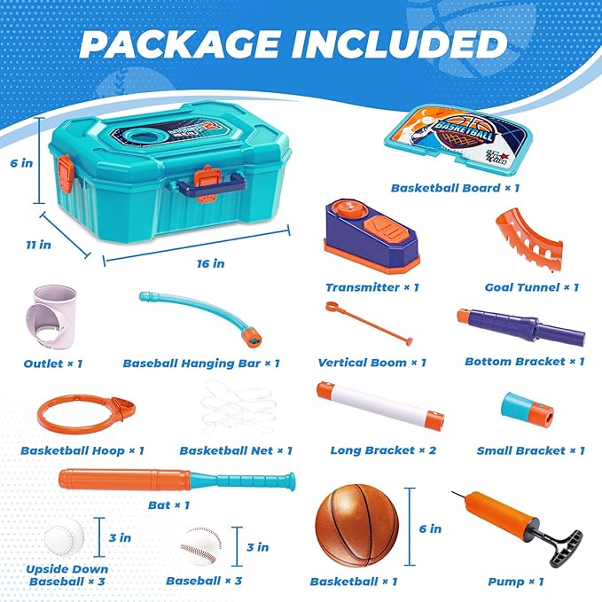 4 in 1 Basketball Hoop for Kids 1-3,Toddler basketball hoop and T-Ball Set,Height Adjustable Kids Basketball Hoop,Baseball Launcher,Indoor/Outdoor Basketball Hoop Toy for Boys and Girls Birthday Gifts