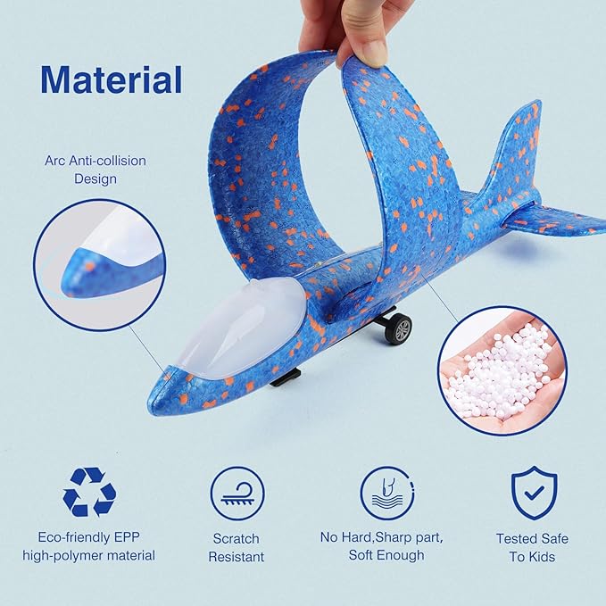 4 Pack Airplane Launcher Toys, 2 Flight Modes LED Foam Glider Catapult Plane Toy for Boys, Outdoor Flying Toys Birthday Gifts for Boys Girls 4 5 6 7 8 9 10 11 12 Year Old