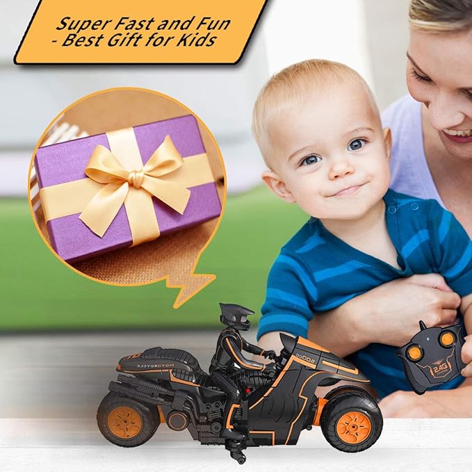 RC Motorcycle, RC Motorcycle 360° Spinning Wheels Stunt Motorbike - Rotating Drift 2WD High Speed Car Toys with Riding Figure - Gift for Kids Boys Girls 4-12 Years Old - Color May Vary