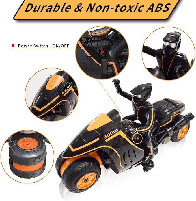RC Motorcycle, RC Motorcycle 360° Spinning Wheels Stunt Motorbike - Rotating Drift 2WD High Speed Car Toys with Riding Figure - Gift for Kids Boys Girls 4-12 Years Old - Color May Vary