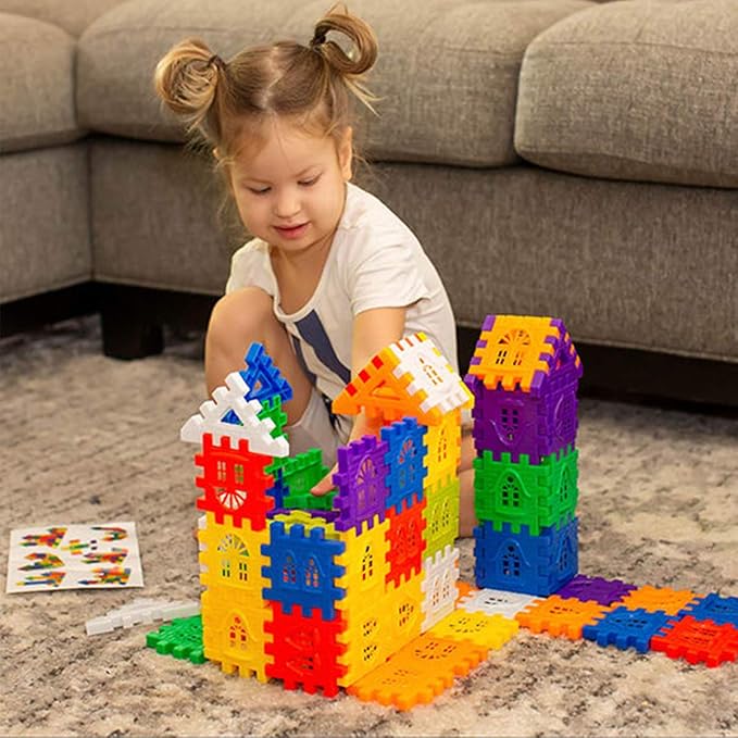 RAINBOW TOYFROG Waffle Blocks STEM Building Toys for Kids Ages 4-8, Large Kids Building Blocks with Toy Storage Container – Kindergarten Toys Preschool manipulatives Toddler Toys