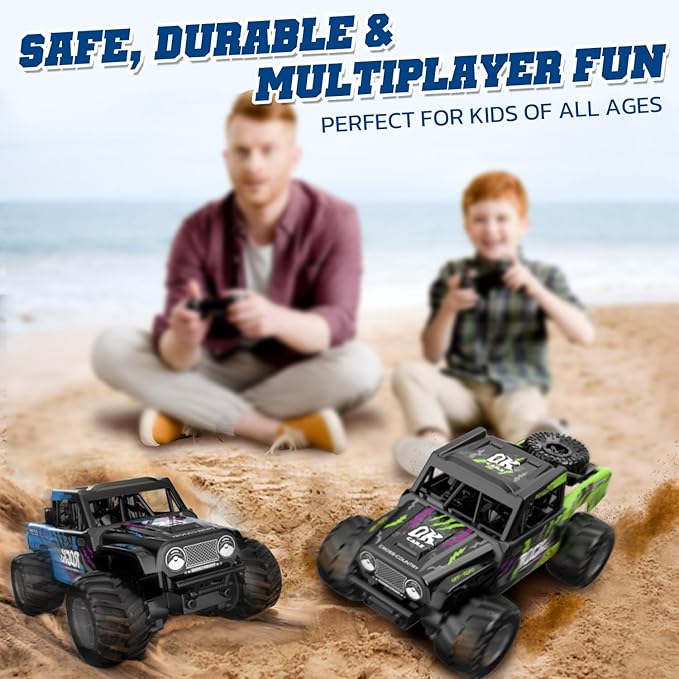 Q191 Remote Control Car & Monster Truck Toys for Boys 4-12 - 1/16 Scale Waterproof Amphibious 4WD RC Car w/ 2 Batteries (50 Min) - All-Terrain Indoor/Outdoor, Pool, Grass, Green