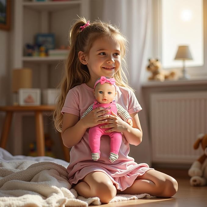 SCOM Baby Doll Girl - 16 inch Realistic Reborn Baby with Soft Cloth Body and Vinyl Limbs, Real Life Baby Dolls with Accessories for 3+ Year Old Gifts