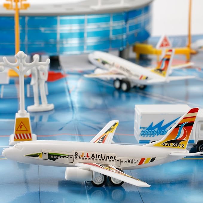 200 PCS Airport Terminal Kids Toys Deluxe Airlines Pretend Playset with Airplanes, Vehicles, Figures, Accessories, Play Mat