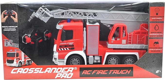 LEXiBOOK Crosslander® pro, RC Fire Truck, Remote Controlled fire Truck, Light Effects, Water Spray, Electronic Rotating Ladder, Rechargeable, RCP20
