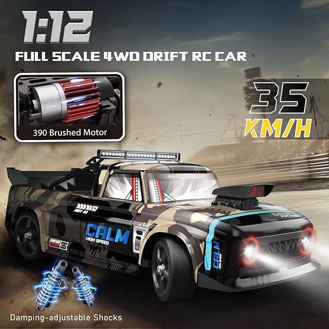 RC Drift Car, 1:12 Full Scale Fast RC Cars with Gyroscope, 2.4GHz 35KM/H High Speed Performance Remote Control Car, RTR 4WD Drift Racing Vehicle with Lights Adults Boys Gift, 2 Rechargeable Batteries