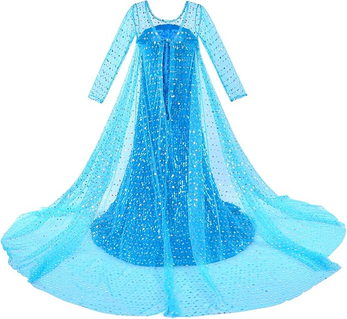 Luxury Princess Dress Costumes with Shining Long Cape Girls Birthday Party