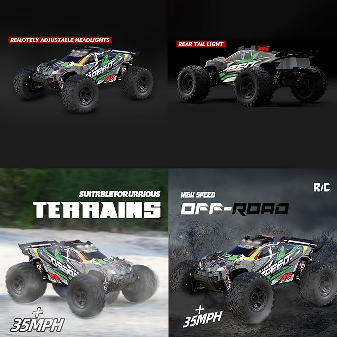 1:10 Large Brush RC Car for Adults, Fast Remote Control Car, Rc Truck 28+MPH, All Terrain 2.4Ghz Electric Hobby Grade Rc Cars, 4WD Off Road Monster Truck for Adults - Olive Green