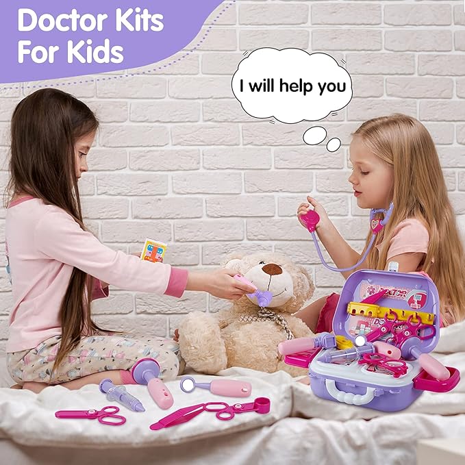 GINMIC Doctor Kit for Toddlers 3-5, 22 Pieces Pretend Play Doctor Set with Halloween Role Play Doctor Costume and Carry Case for Toddlers and Kids, Medical Dr Kit Toys for Girl Age 3 4 5 6 7 Year Old