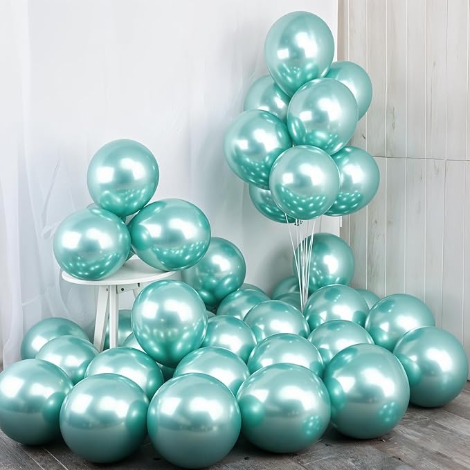 Pearl Teal Blue Double-Stuffed Balloons Arch Garland Kit, 60 Pack 18/12/10/5 Inch Different Size Pearl Turquoise Balloons for Wedding Bridal Shower Anniversary Birthday Baby Shower Decor