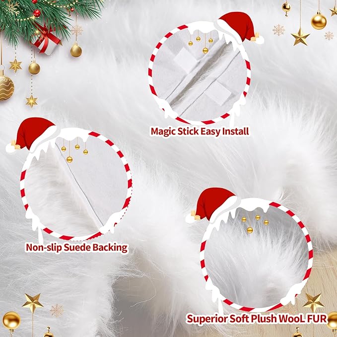 iMucci 60Inch Wool Fur Christmas Tree Skirt 2024 Update Extra Large Tree Skirt Plush White Christmas Tree Skirt for Christmas New Year Holiday Xmas Home Party Decor