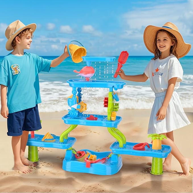 Water Table for Toddler, Rain Shower Splash Pond Toddler Water Table, Kids Water and Sand Activity Sensory Play Table, Summer Outdoor Toys for Toddlers 3-5 4-8 Years Old Boys Girls