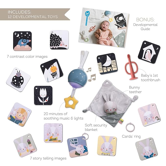 Taf Toys Newborn Bedtime Kit - Ultimate with 12 Activities for Smooth Bedtime Routine - Includes Music and Light Unit - Ideal for New Baby Boy or Girl