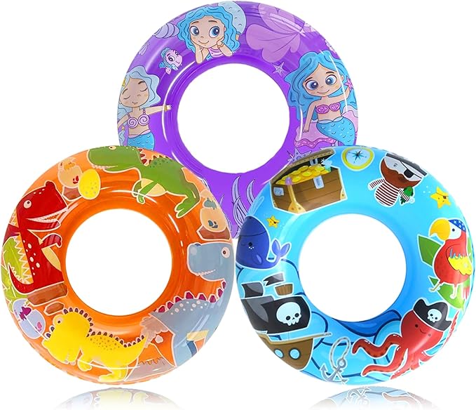 3-Pack Kids Pool Floats with Dinosaur/Pirate/Mermaid Design – Pool Toys for Toddler, 27.5“ Inflatable Swim Rings, Inner Tube for Floating Age 3-8,Premium Floaties & Water Toys for Summer Beach Party