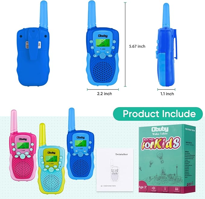 Walkie Talkies for Kids - 22 Channels 2 Way Radio with Backlit LCD Flashlight, 3 KM Range, Gift Toys for Age 3 and Up, Boys and Girls, Outdoor, Hiking, Camping