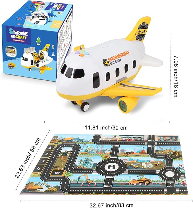 Dwi Dowellin Construction Airplane Toys,Car Toys Set with Light and Sound,Great Birthday Gifts for 3 4 5 6 Years Old Boys (Medium)
