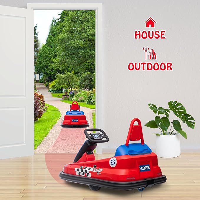 Hetoy Bumper Car for Toddlers, 6V Electric Ride On Toys for Kids, 1.9 MPH Max Speed, Steering Wheel, 360 Degree Spin, 2-Speeds, Lights, Music & Horn, Birthday Gift for Boys Girls 2-6 Years, Bright-Red