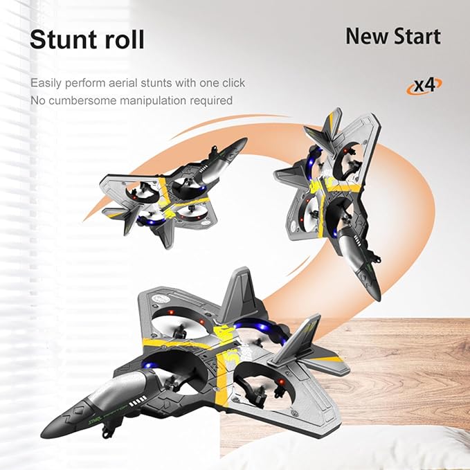 V17 Jet Fighter Stunt RC Airplane,V17 Remote Control Plane 2.4Ghz Foam RC Airplanes Helicopter quadcopter for Adults Kids,Spinning Drone,Gravity Sensing,Stunt Roll,Cool Light (Blue+2pcs Battery)