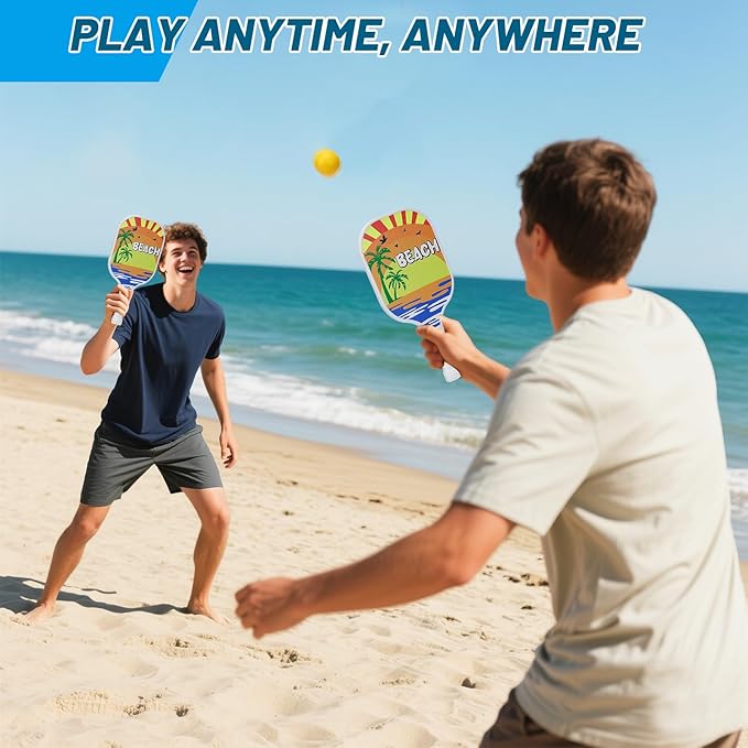 New Twist Beach Pickleball Set -Including 2 Racquets, 3 TPR Balls, 6 Fast Birdies,2 Slow Birdies,Summer Rackets Game for Adults Kids Family Play, Small