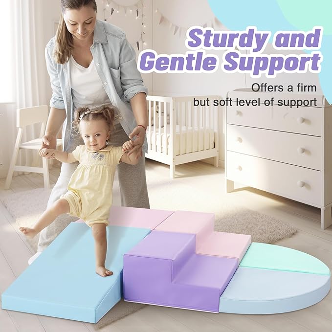 6-Piece Foam Climbing Blocks for Toddlers: PU Leather Colorful Baby Foam Climbing Gym Indoor Toy Building Blocks