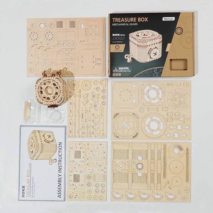 ROKR 3D Wooden Puzzle Mechanical Treasure Box Model DIY Brain Teaser Projects for Adult Kid Age 14+