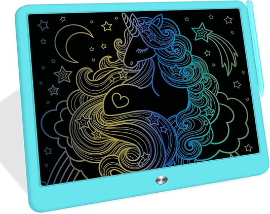 FLUESTON LCD Writing Tablet, Doodle Board Toys Gifts for 3-8 Year Old Girls Boys, 15 Inch Colorful Electronic Board Drawing Pad for Kids, Gifts for Toddler Educational Learning Travel Birthday, Blue