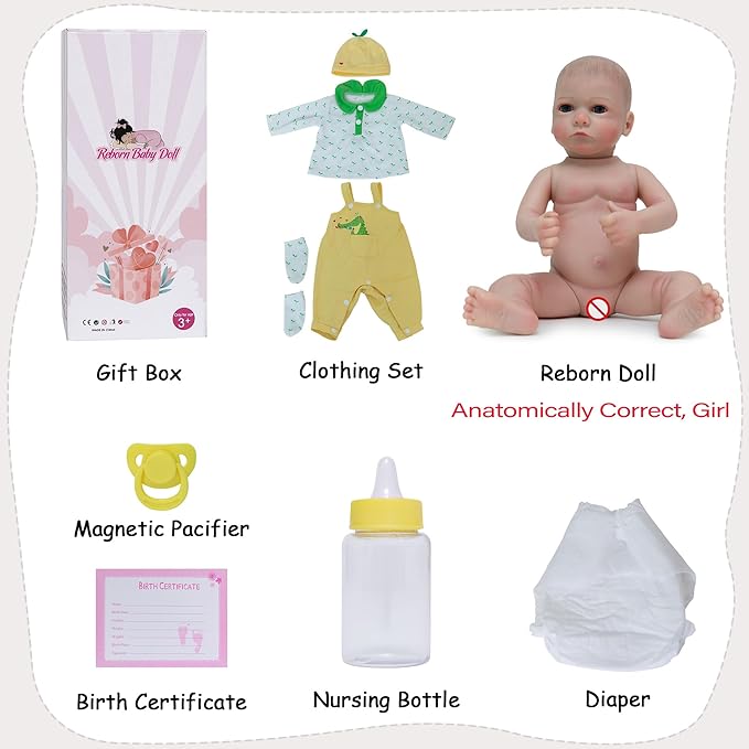 Lifelike Reborn Baby Dolls - 18 Inch Realistic Baby Girl Doll with Vinyl Full Body Newborn Baby Doll for Kids Age 3+
