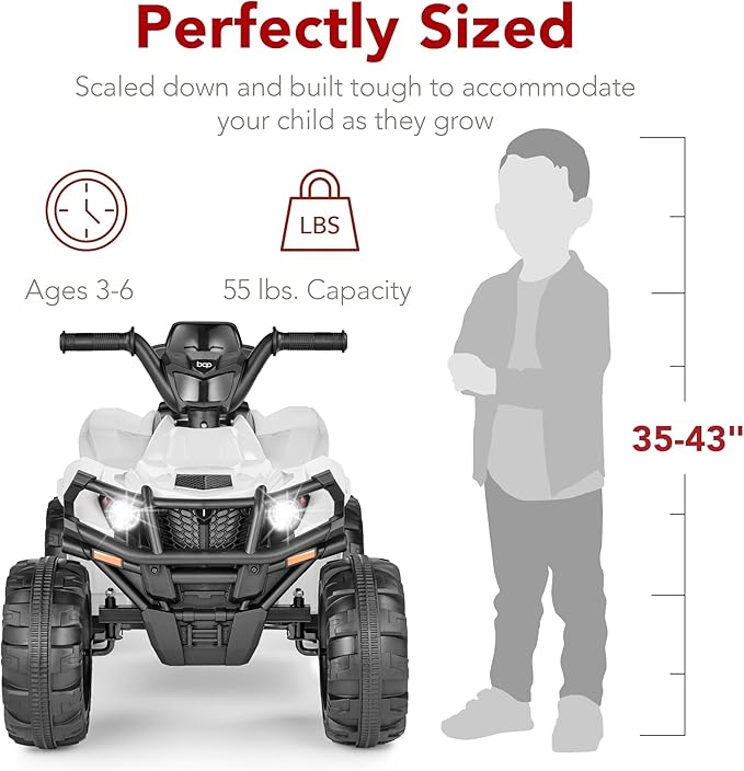 Best Choice Products 12V Kids Ride-On Electric ATV, 4-Wheeler Quad Car Toy w/Bluetooth Audio, 2.4mph Max Speed, Treaded Tires, LED Headlights, Radio - White