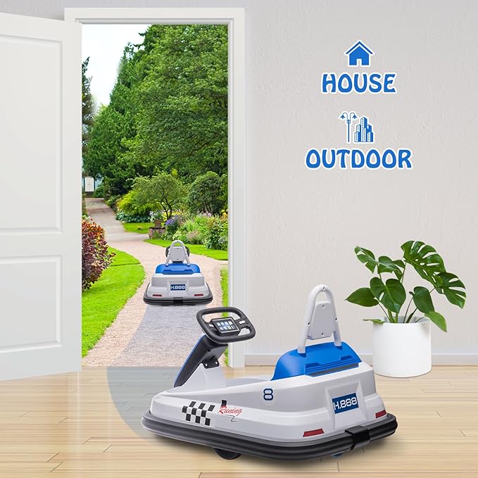 Hetoy Bumper Car for Toddlers, 6V Electric Ride On Toys for Kids, 1.9 MPH Max Speed, Steering Wheel, 360 Degree Spin, 2-Speeds, Lights, Music & Horn, Birthday Gift for Boys Girls 2-6 Years Old, White