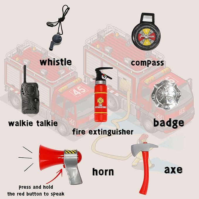 yolsun Fireman Costume for Kids, Boys' and Girls' Firefighter Dress up, Fire Fighter with Toy Accessories Halloween Role Play