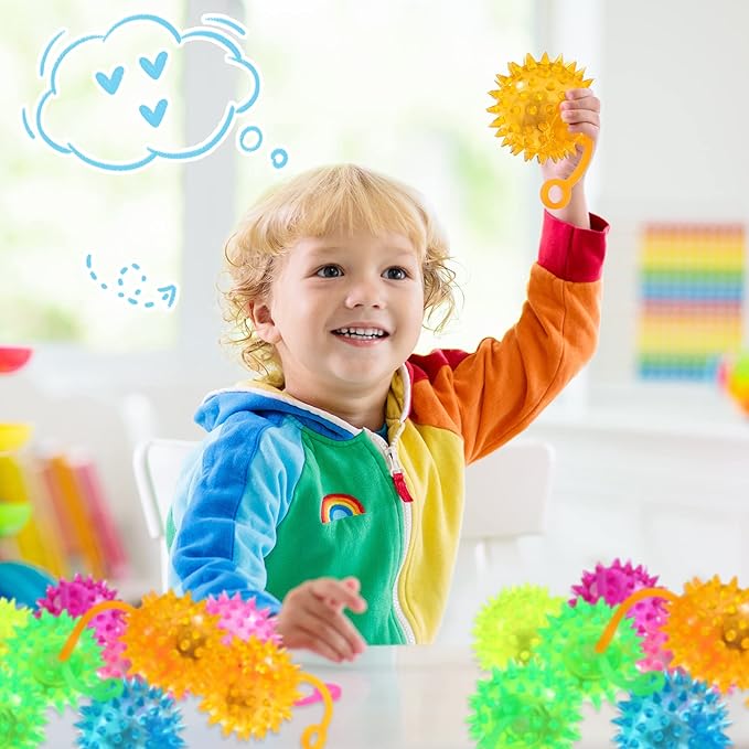 Sotiff 300 Pcs Light up Ball Spiky LED Bouncy Ball Flashing Squeaky Multicolor Puffer Toy Rubber Sensory Toy Carnival Prizes Bulk Party Favors for Teens, Adults, Children