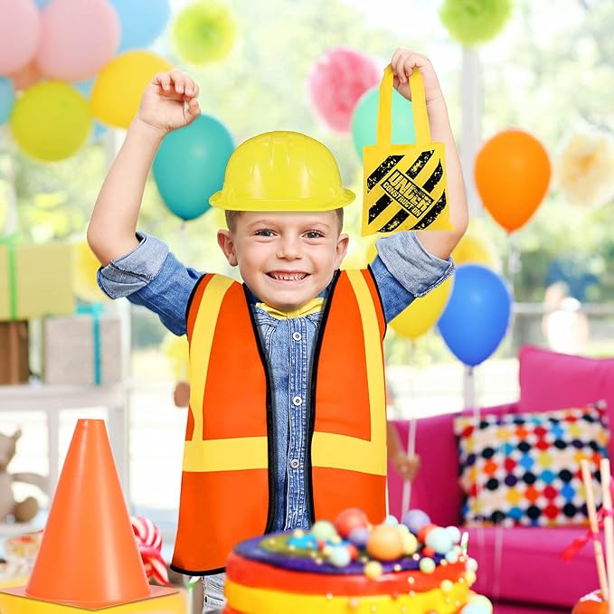 Geyoga 24 Pieces Construction Party Supplies for Kids - Vest, Cones, Hat, Dress Up Bag for Theme Birthdays, Halloween