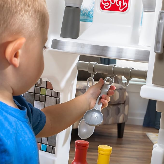 Step2 Contemporary Chef Kids Kitchen Playset, Indoor/Outdoor Kitchenette, Interactive Play with Lights and Sounds, Made of Durable Plastic, Includes 25 Piece Toy Accessories, For Toddlers 2+ Years Old