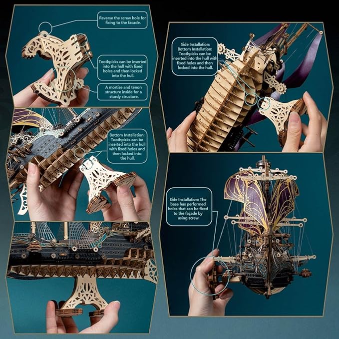 3D Wooden Puzzles for Adults, Pirate Ship Model Kit Brain Teaser Puzzles for Adults, DIY Educational Desk Toys Room Decoration (Green)