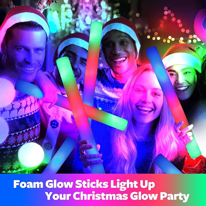 68 PCS LED Foam Glow Sticks Bulk, Glow in the Dark Party Supplies with 3 Modes Colorful Flashing, Neon Party Favors for Birthday, Wedding, Carnival, Concert, New Year