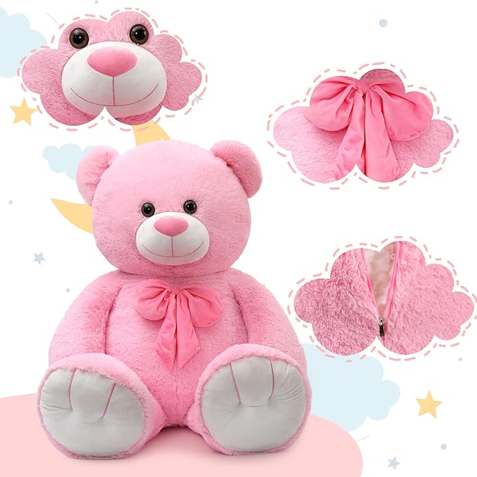 Tezituor Giant Teddy Bear 5 Feet, Soft 59" Big Bear Stuffed Animal Life Size Plush Bear Toy Valentine's Christmas Birthday Gift for Girlfriend Kids,Pink