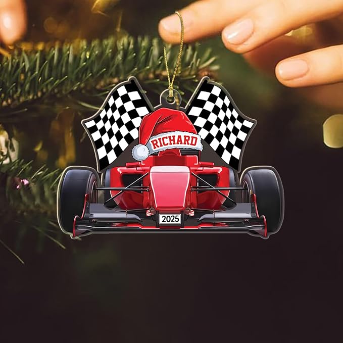 Personalized Racing Car Shaped Christmas Ornament 2025, Unique Racing Keepsake Xmas Ornament Gift for Men Women Racer Speed Lovers, Customized Year & Name Car Sport Racer Christmas Tree Ornaments