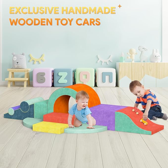 Foam Climbing Blocks for Toddlers, 12-Piece Colourful Toddler Climbing Blocks, Soft Play Climbing for Toddlers with Toy Car, Flexible Crawling and Sliding Climbing BlocksMK90