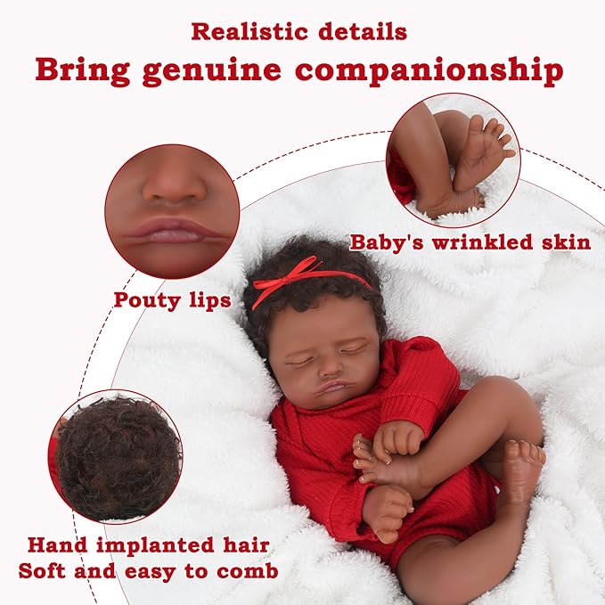 CHAREX Realistic 18 Inch Reborn Baby Doll - African American Sleeping Newborn Handcrafted Lifelike Black Skin Perfect for Kids Aged 3 and Up with Accessories