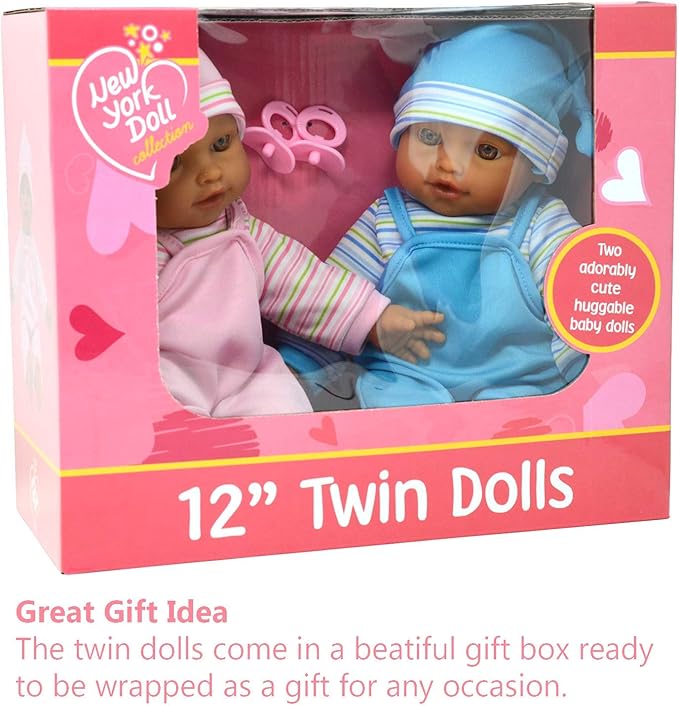 The New York Doll Collection 12" Sweet Hispanic Twin Dolls Play Baby Dolls - Doll Pacifier Included