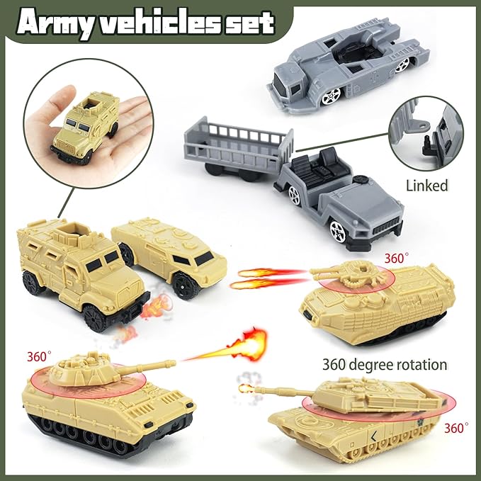 CORPER TOYS Military Base Set with Tank,Airplane,Fighter Jet,Mini Army Men Action Figures,Play Map with Vehicles Accessories Playset for Kids Gift for Birthday