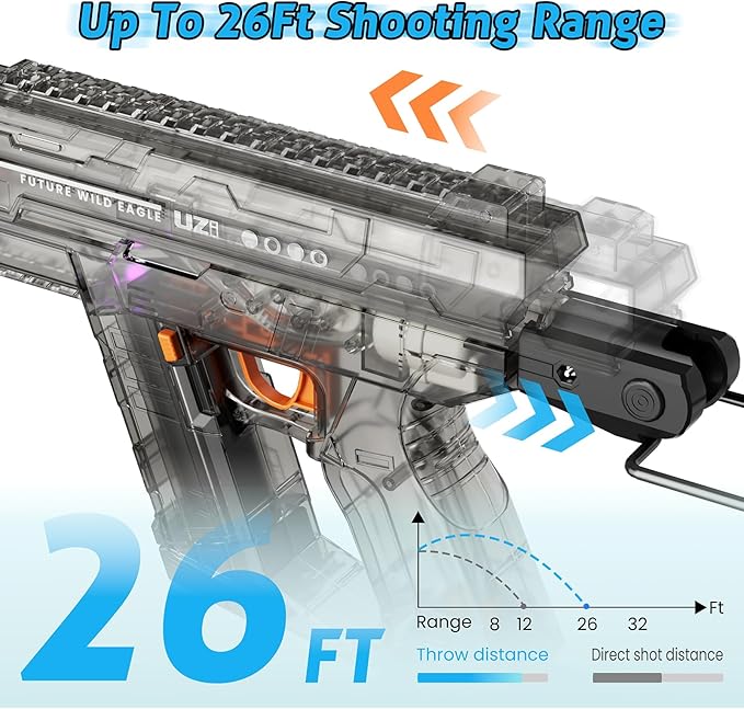 Electric Water Gun for Kids Adults, Automatic Water Gun, Powerful Water Guns with 26-32 FT Long Range, Watergun Toy Gift for Summer, Black & Bleu, 2pcs